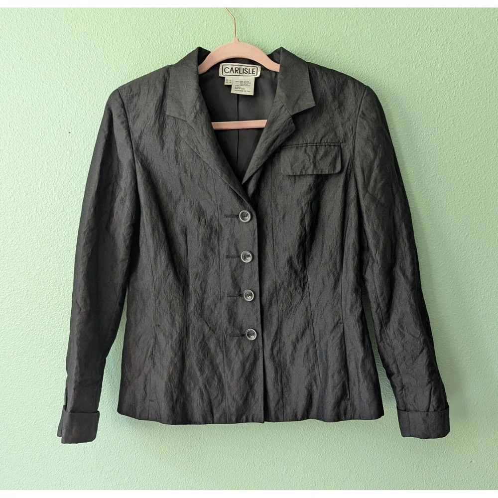 Carlisle Vintage 90s Crinkle Texture Metallic Blazer Jacket Black Gray Size 10